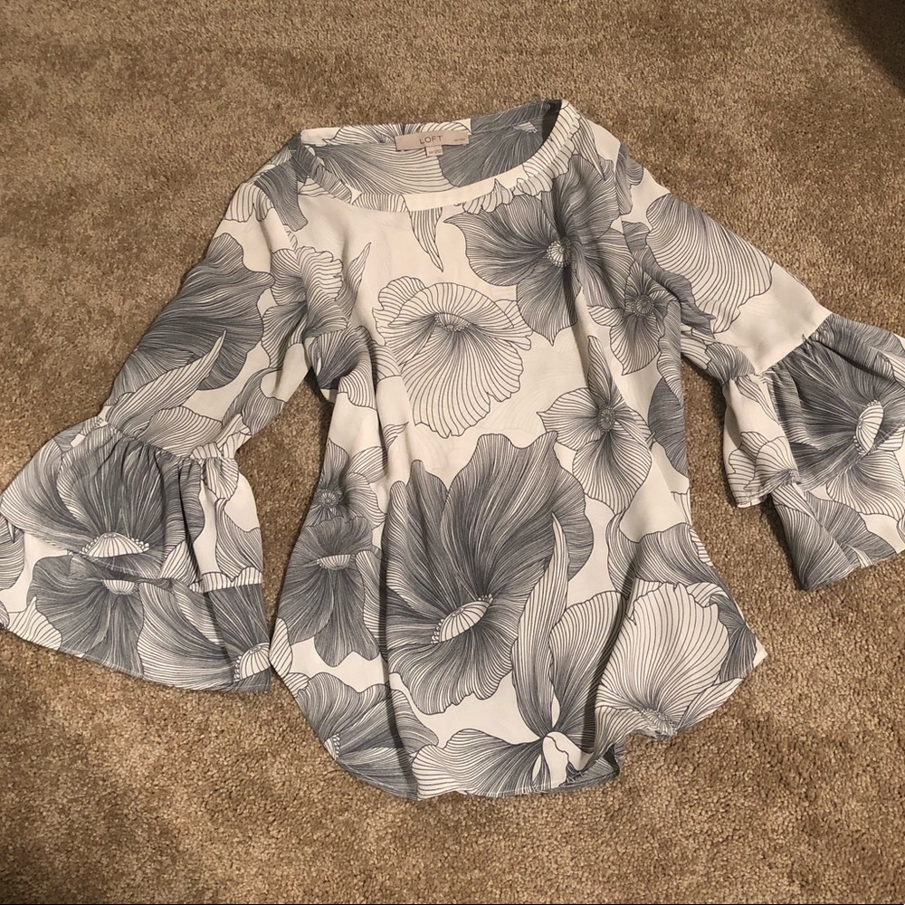 LOFT gray floral blouse